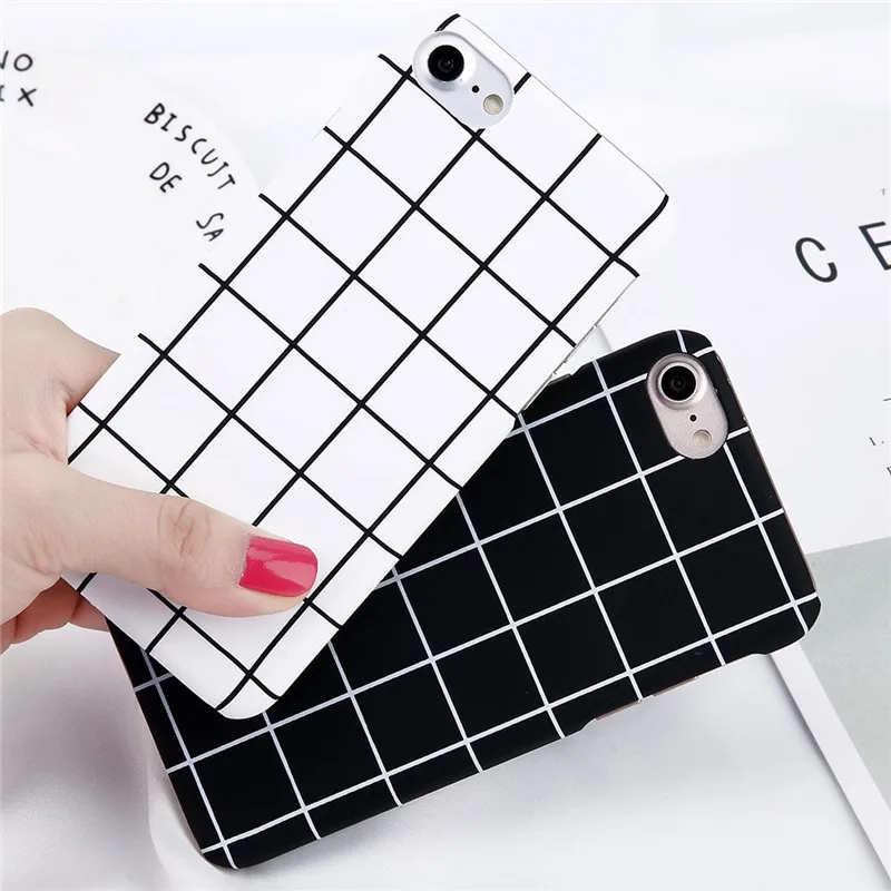 

Phone Case fashion retro black and white plaid Case for iPhone7 8 XS simple hard shell protective Case for iPhoneX Phone cover