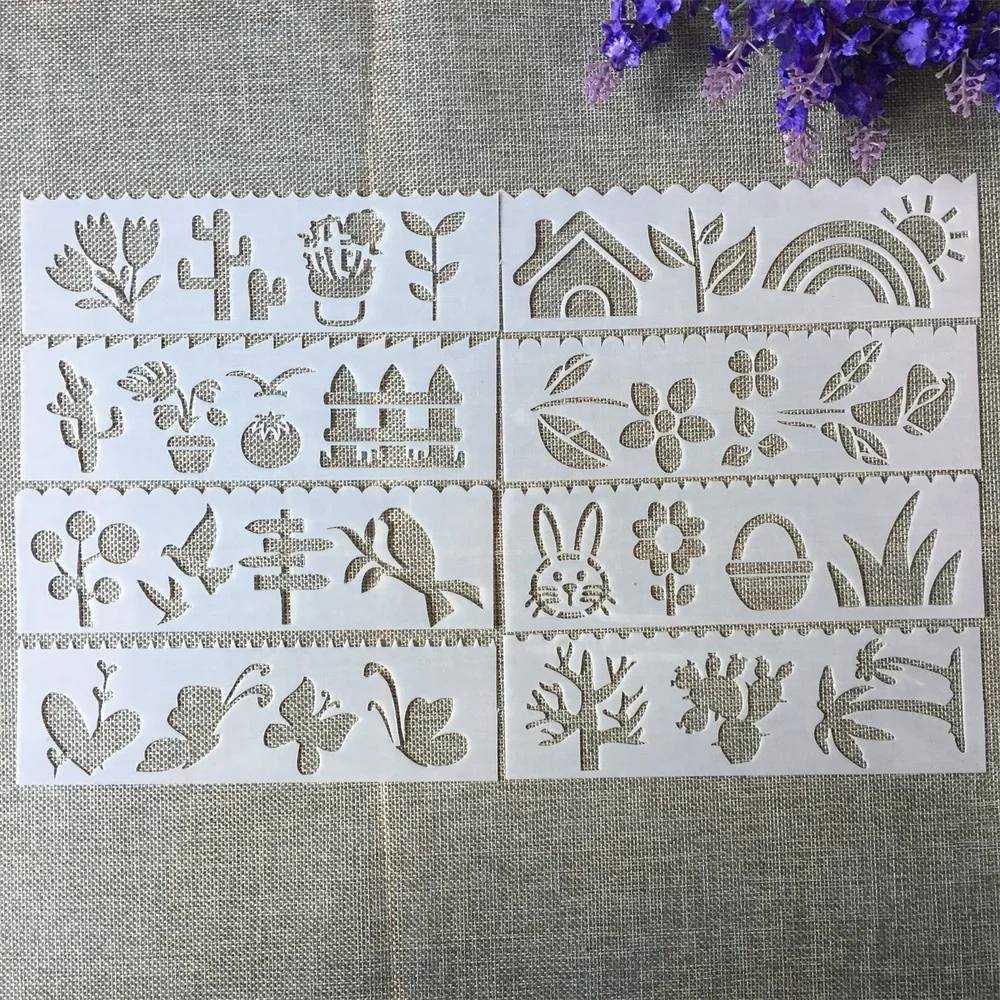

8Pcs New 18.5*5.5cm Garden Rabbit DIY Layering Stencils Painting Scrapbook Coloring Embossing Album Decorative Template
