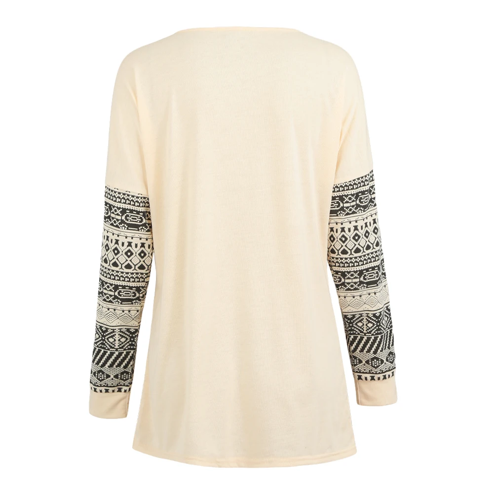 Mujeres Camiseta de manga larga o-cuello de impresión geométrica manga Harajuku Camiseta primavera Camiseta Pullover Camiseta Casual Mujer Tops Mujeres Camiseta de manga larga o-cuello de impresión geométrica manga Harajuku Camiseta primavera Camiseta Pullover Camiseta Casual Mujer Tops