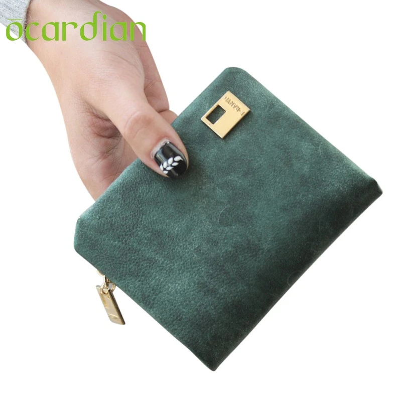 

OCARDIAN New Fashion Women Wallets Drawstring Nubuck Leather Zipper Wallet Women's Short Design Purse Retro Clutch