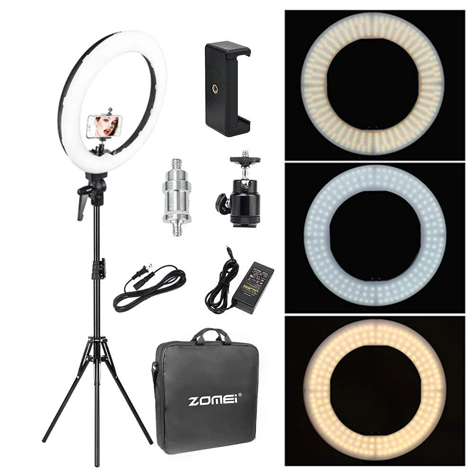  Zomei 18-inch LED Ring Light 3200-5500K Photographic Lighting Kit with Tripod Stand for Smartphone 