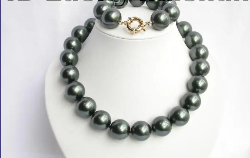 

Free shipping hot sale Women Bridal Wedding Jewelry >>20mm black south sea shell pearls necklace bracelet set