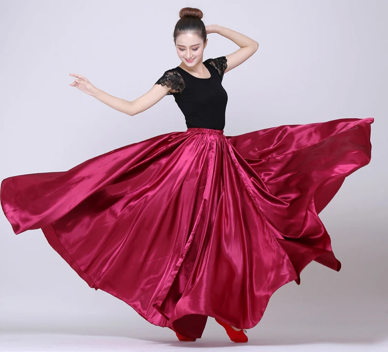 10 цветов атласная гладкая однотонная испанская юбка для фламенко размера плюс костюмы для танца живота Женская юбка в цыганском стиле