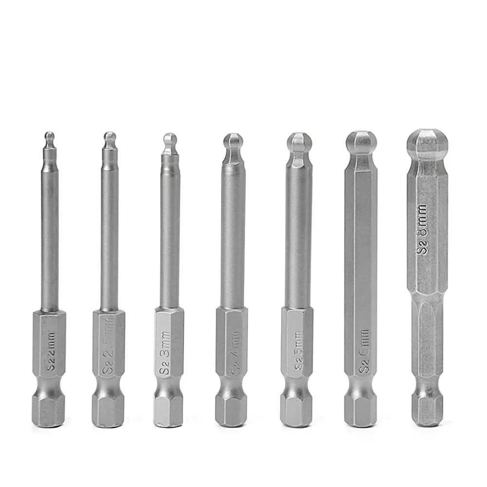 7pcs Magnetic S2 Steel Ball End Hexagon Head Hex Screwdriver Bits Drill Set 65mm