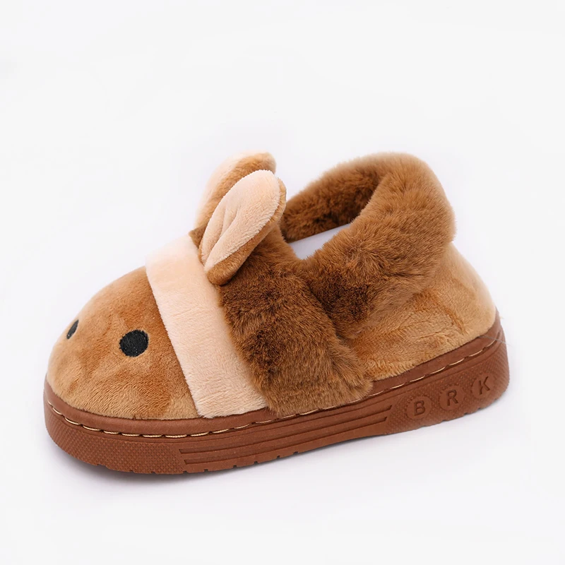 Зимние плюшевые домашние тапочки; Детская домашняя обувь для мальчиков и девочек; хлопковые тапочки; нескользящая детская обувь с заячьими ушками; MCH034 - Цвет: Коричневый
