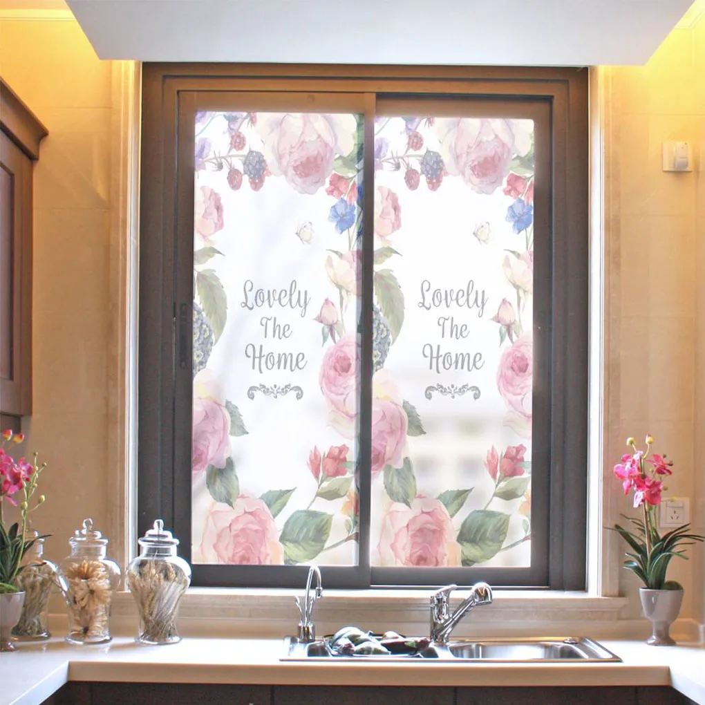 Window Waterproof Flowers Wreath Glass Stickers Balcony Window Sliding