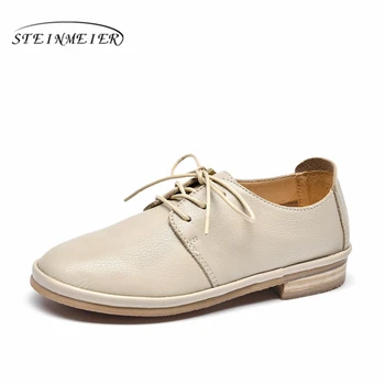 

Genuine Leather Women Flats Oxford Shoes Woman Sneakers lady brogues Vintage Casual shoes for Women Footwear 2020 beige white