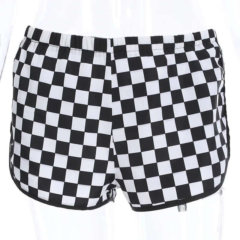 Women summer shorts Checker board Side Split Plaid Shorts Loose BEACH Short Pants womens Contrast Casual Shorts Femme high waisted denim shorts