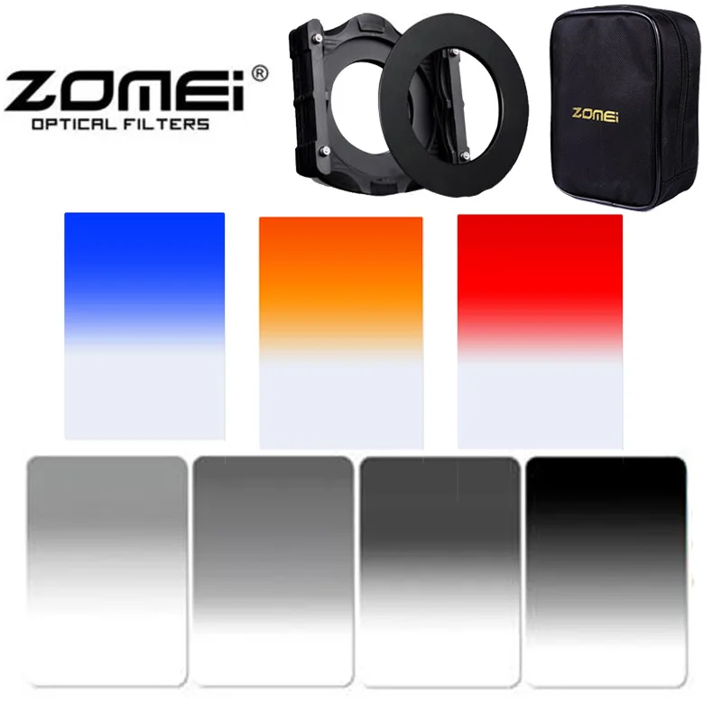 

Zomei 9 in1 Square Z-PRO Kit Filter Holder Support+Adapter Ring 86/82/77/72/67mm+Gradual Grey ND2 4 8 16+Gradual Red Orange Blue