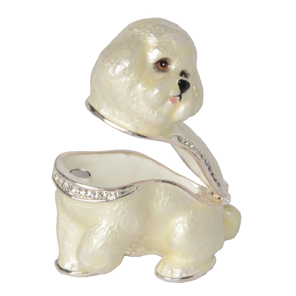 Bichon Frise эмалированная Оловянная собачья безделушка, коробка на шарнирах, Сувенирная Коробка для собак, статуэтка животного, скульптура, миниатюрная