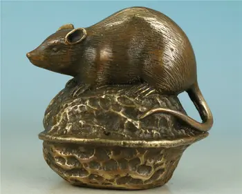 

Lovely Asian Chinese Old Brass Hand Carved Mouse Collect Statue Decoration #22