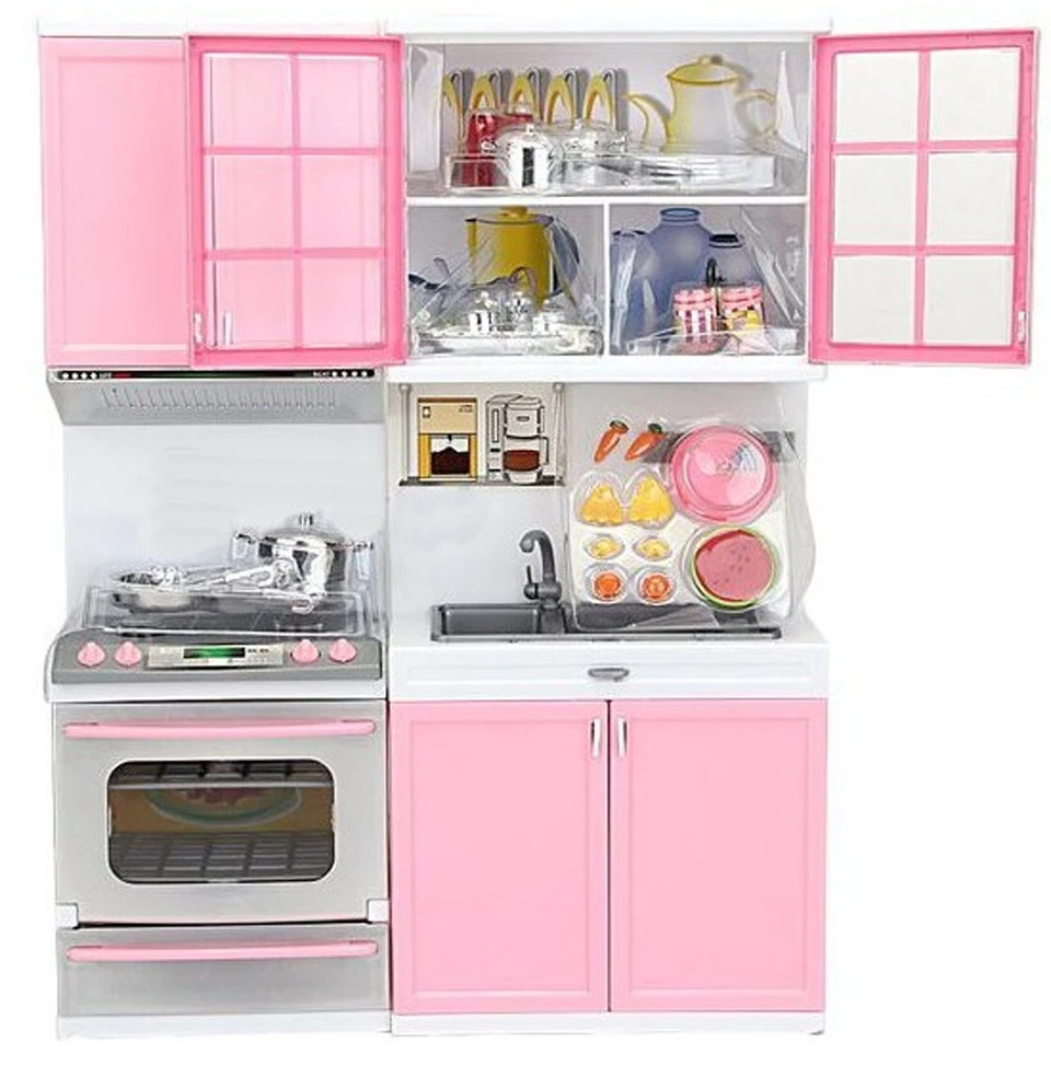 Для девочек красный розовый дом Кухня сочетание гостиной высокий класс Игрушка Дети моделирование Кухня посуда костюм
