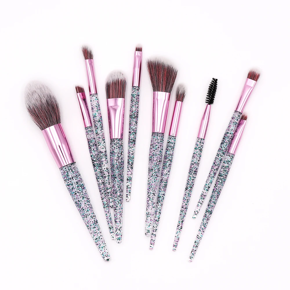 10pcs Rhinestone Crystal Glitter Makeup Brushes Set Pro Foundation Blending Concealer Make Up Brush Gift | Красота и здоровье