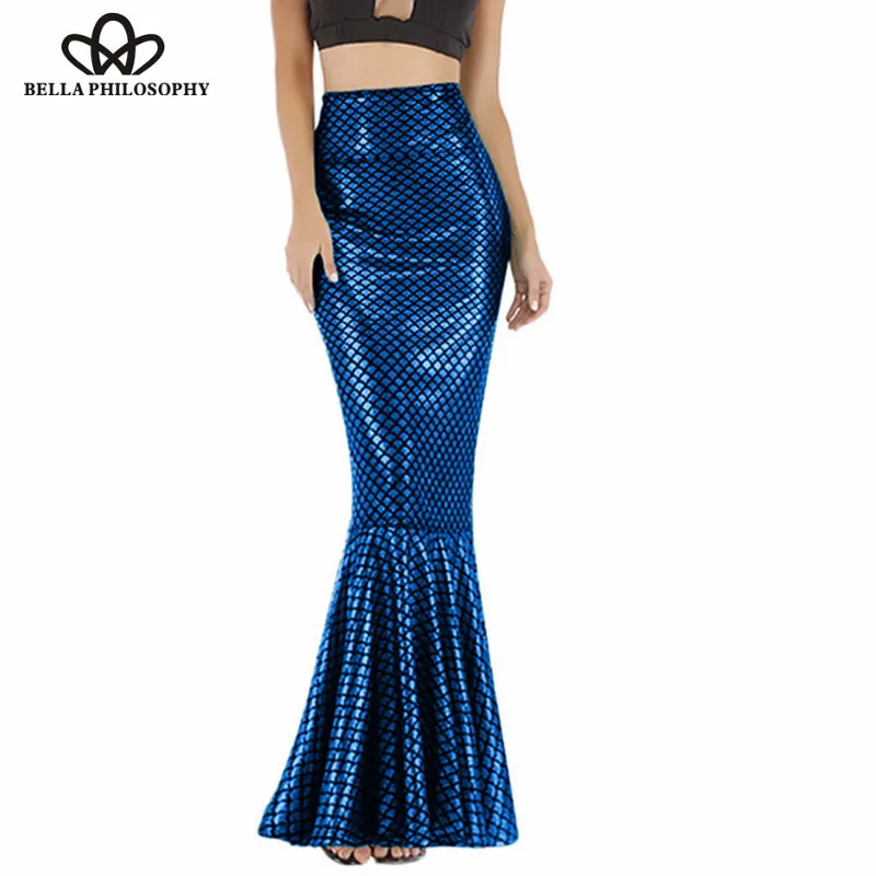 Wonder Sexy Skirts Maxi Long Shiny Mermaid Skirts Shiny Fish Scale Party Skirts 2019 new fashion vestido de festa S-XXL