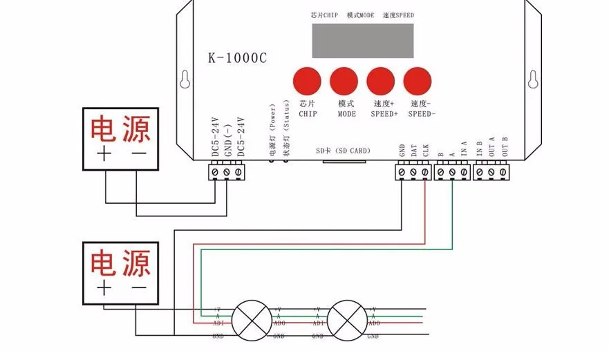 Бесплатная доставка DC5V-24V K-1000C контроллер (T-1000S обновленный) WS2812B, WS2811, APA102, SK6812, 2801 светодиодный 2048 Пиксели программный контроллер