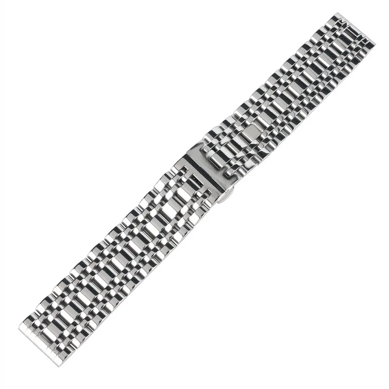 Высокое качество 20 мм/22 мм/24 мм твердые звенья часы ремешок для женщин Серебряный браслет нержавеющая сталь для мужчин кнопка скрытая застежка