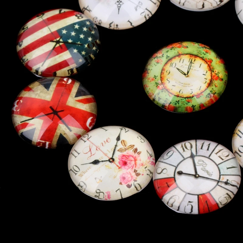 

10X 12/20mm Handmade Photo Image Clock Round Glass Cabochon Dome Flat Back Cover
