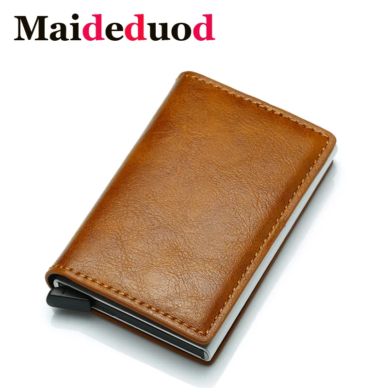 

Maideduod Antitheft Men Vintage Credit Card Holder Blocking Rfid Wallet Leather Unisex Security Information Aluminum Metal Purse