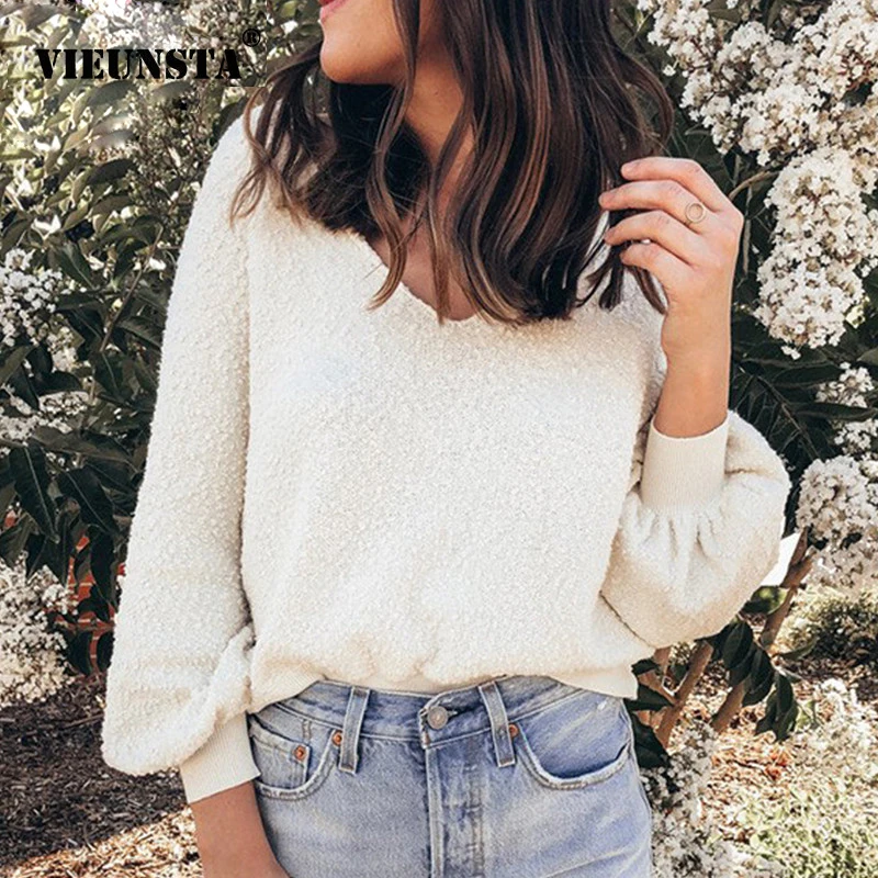 

VIEUNSTA New Long Sleeve Autumn Winter Sweaters Women Casual O Neck Solid Comfy Pullovers Jumpers Sexy Off Shoulder Knitted Tops