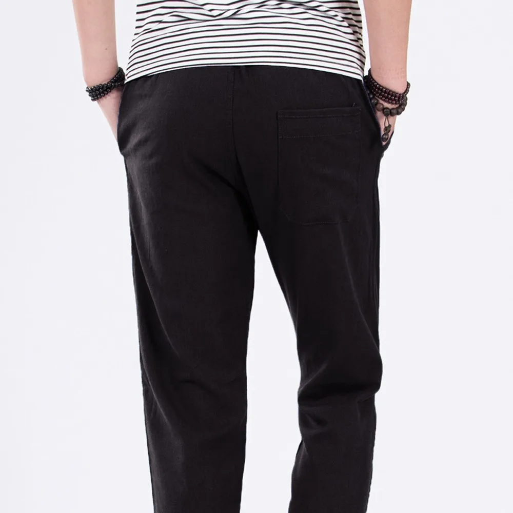 Мужские модные повседневные облегающие льняные брюки Strandhosen, однотонные брюки, высокое качество, новинка, эластичная резинка на талии, W502