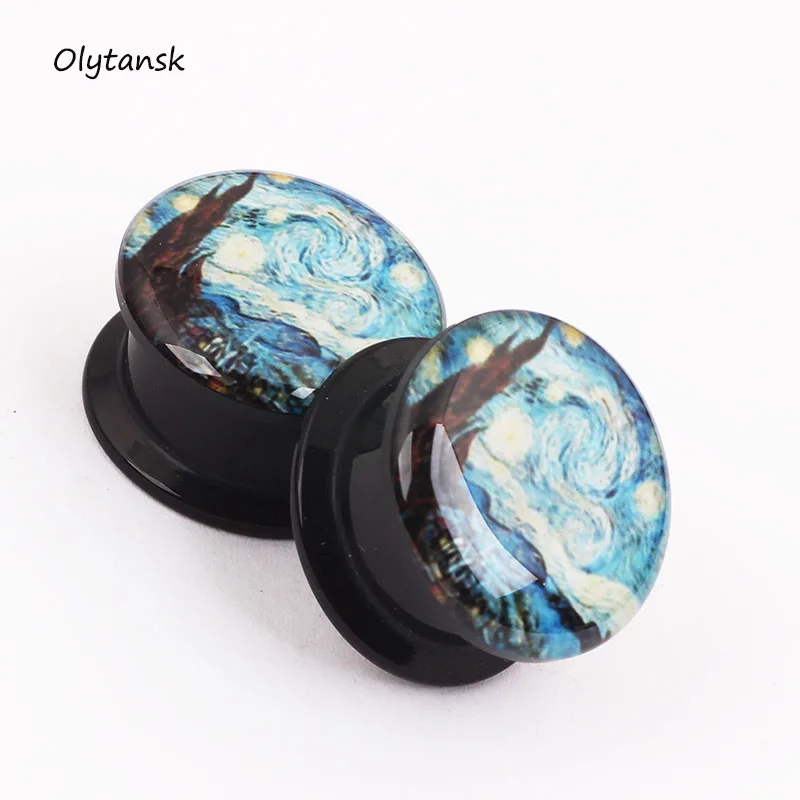 

2pcs Unisex Acrylic Night Sky LOGO Ear Plugs Tunnels Septum Screw Expansion Expanders Stretched Body Piercing Jewelry 6mm-25mm