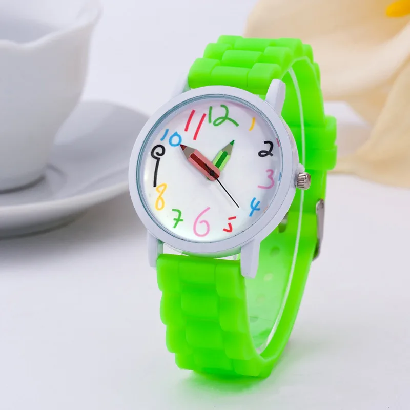 Shellhard 1pc Silicone Strap Quartz Jelly Soft Wrist Watch New Fashion Pencil Pointer Children Kids Cute Watches 11 Colors
