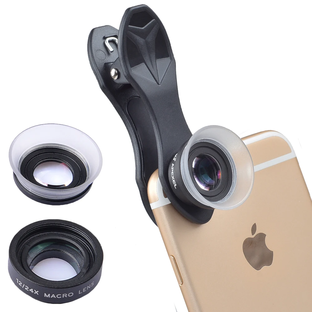 APEXEL объектив камеры 12X/24X макрообъектив для iPhone xiaomi Samsung Huawei HTC Android смартфон Рыбий