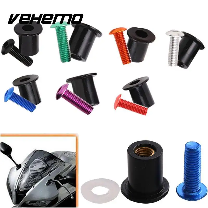 VEHEMO 10 шт. болты ветрового стекла комплект CNC мотоцикл велосипед Винт для лобового стекла монтажные гайки алюминиевый Специальный Крепежный Винт
