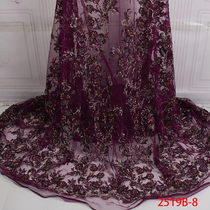 8 цветов Роскошная французская сетчатая кружевная ткань высокое качество нигерийская кружевная ткань ручной работы с бисером для свадебной вечеринки APW2519B