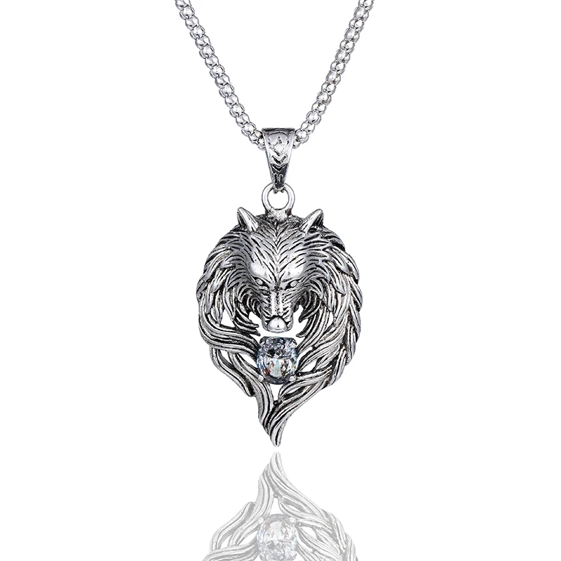 Ожерелье с головой волка для мужчин и женщин, подвеска Erkek Kolye Байкер, крутые ювелирные изделия, животный Шарм,, винтажный панк подарок - Окраска металла: White Crystal 1116