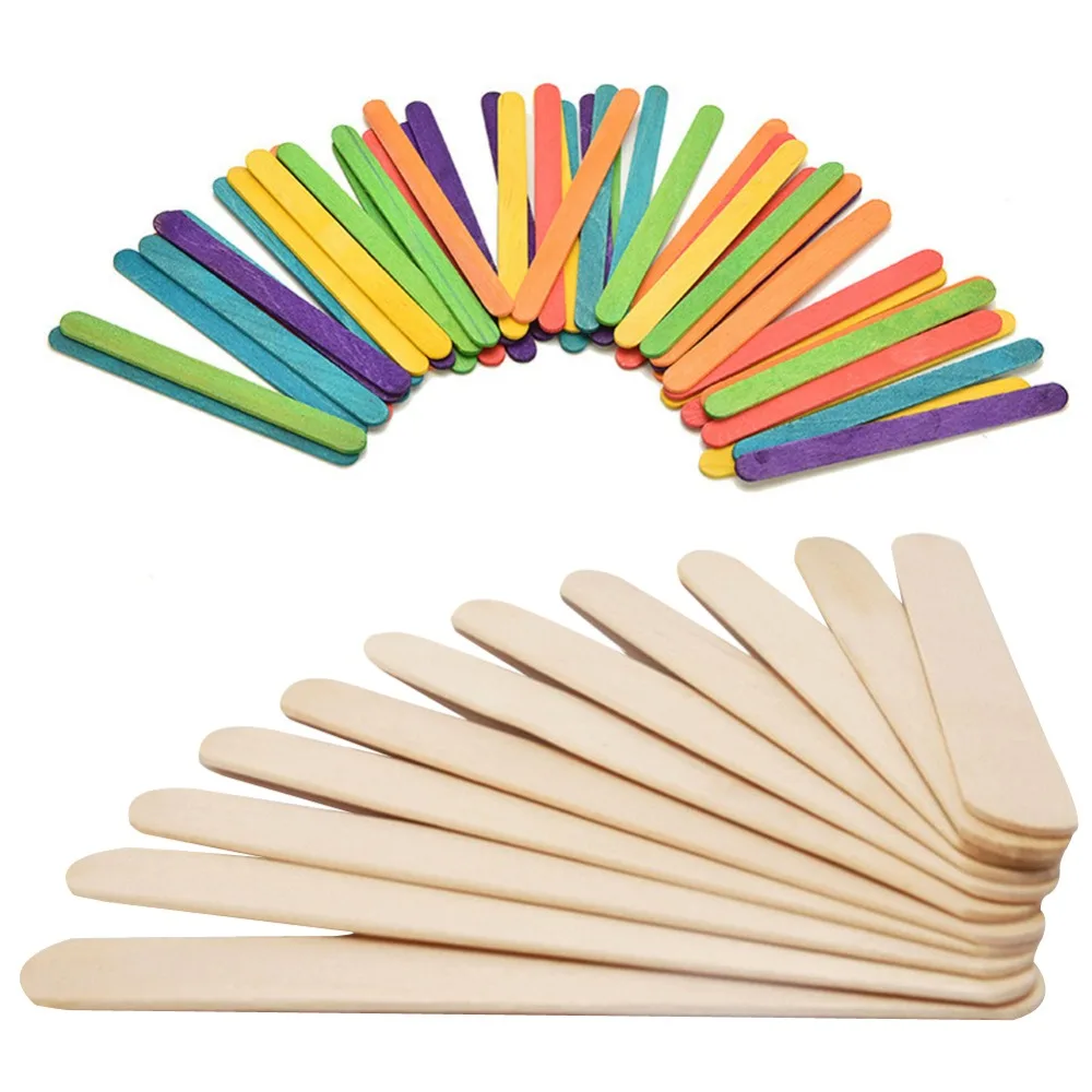 

50Pcs/Lot Wooden Popsicle Sticks Natural Wood Ice Cream Sticks Kids DIY Making Funny Hand Crafts Art Ice Cream Lolly Cake Tools