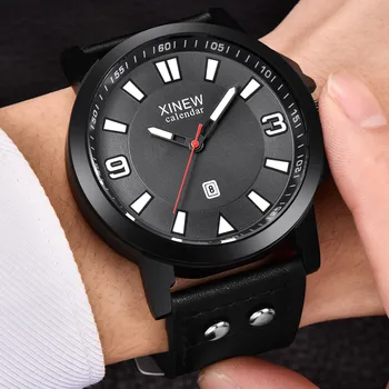 

Men Wrist Watch Sport Stainless Steel Case Leather Quartz Analog man watch men watches quartzo day date relogio masculino