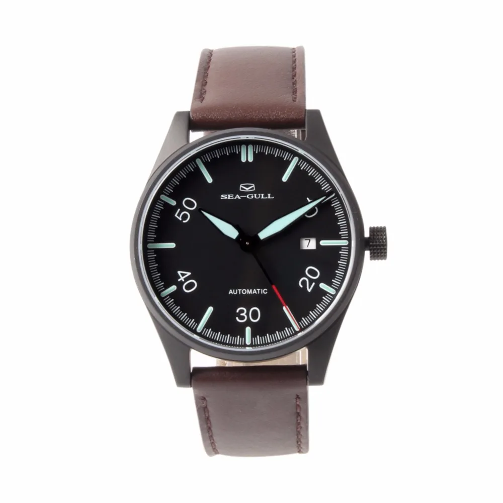 

Genuine Seagull Sea-Gull 819.583H Classic Vintage Luminous Leather Strap Watch Self Wind Automatic Mechanical Men's Watch
