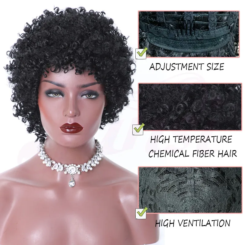 JUNSI Women Afro Kinky Curly Short Wigs for Black Women Cosplay Heat Resistant African American Wigs (6)
