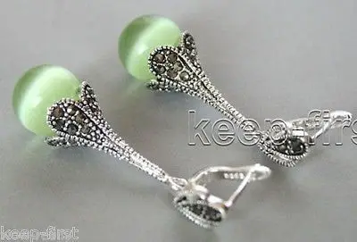 

HOT SELL - > Fashion 925 Sterling Silver Marcasite Inlay Cat Eye / Opal Round Drop Earrings -Top quality free shipping
