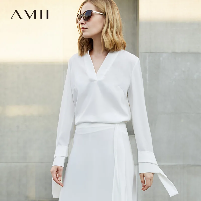 Acheter Amii Minimaliste Femmes 2019 Printemps Blouse Solide V Cou Bretelles Femme Blouses Chemises