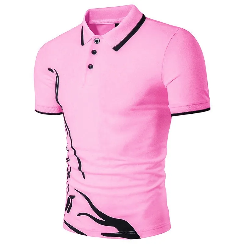 ZOGAA, Мужская рубашка поло, короткий рукав, лето, повседневные, Бизнес Стиль, одноцветные топы, футболки, хлопок, не садятся, рубашка поло, мужская одежда - Цвет: Розовый