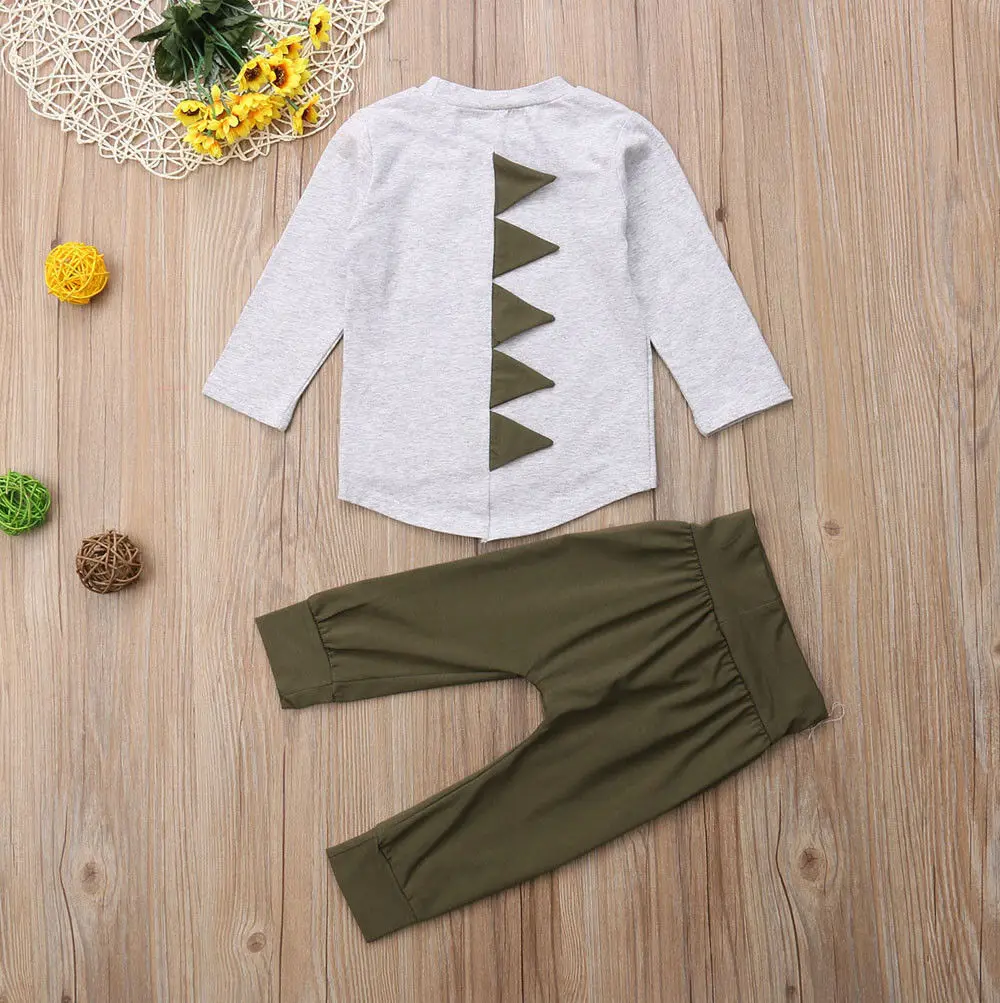 2PCS Kids Baby Boys Outfits Dinosaur Horn Patchwork Long Sleeve T-shirt Pants Set Toddler Autumn Clothes Tracksuit