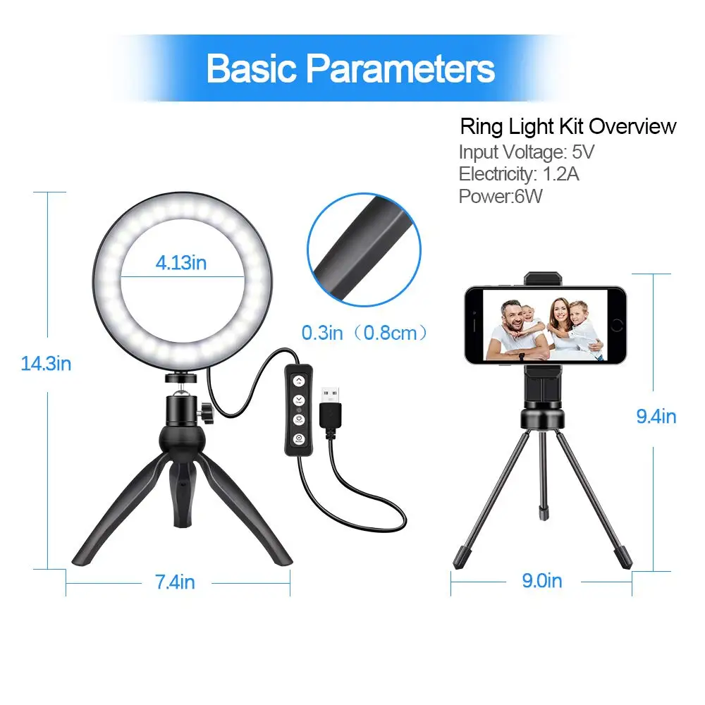 6 кольцевой светильник с регулируемой яркостью светодиодный светильник для селфи со штативом держатель для сотового телефона для YouTube светильник ing Make up camera Photo Studi