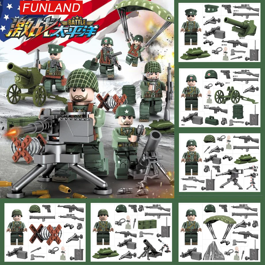 Мир война битва Тихий океан brickmania Военная Униформа minifigs блок ww2 США армейские фигурки пистолет оружие конструктор артиллерия игрушечные лошадки