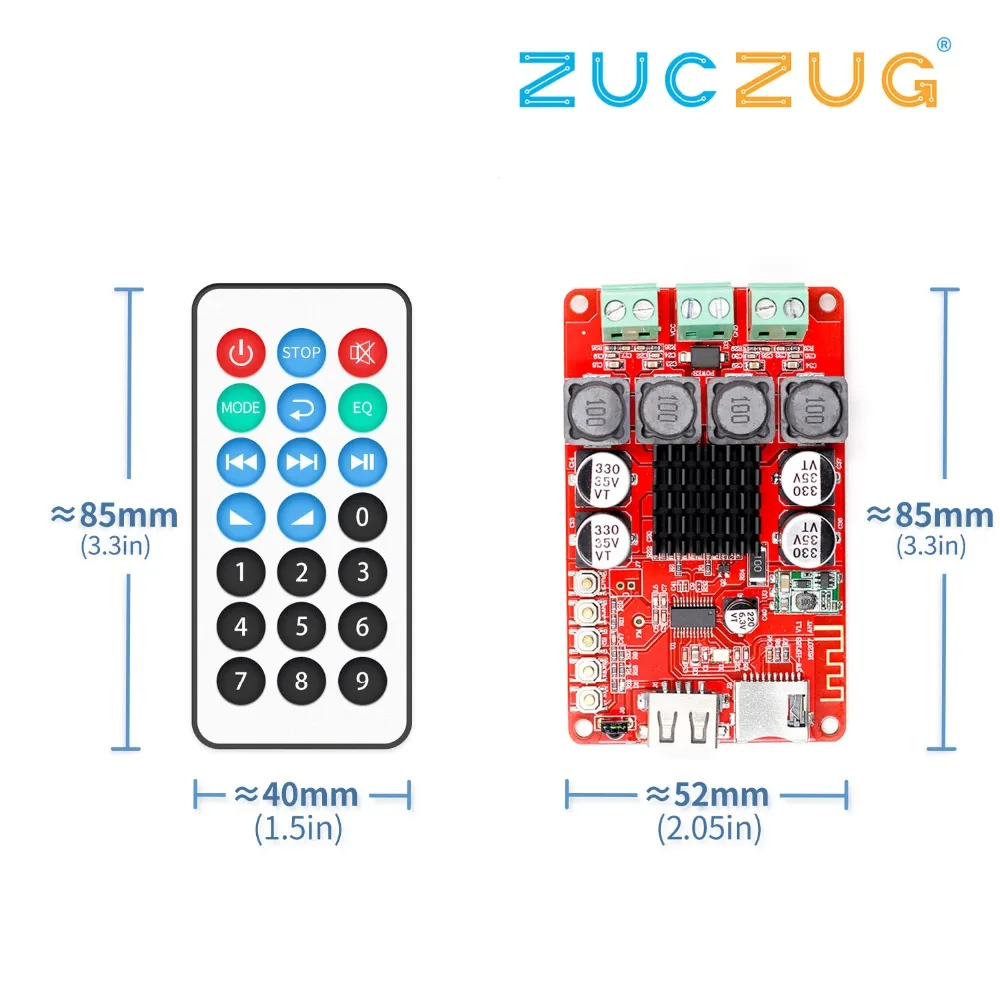 

youe shone TPA3116 Bluetooth Receiver Amplifier Audio Board Digital U Disk TF Decoding With Remote 2X50W Amplificador