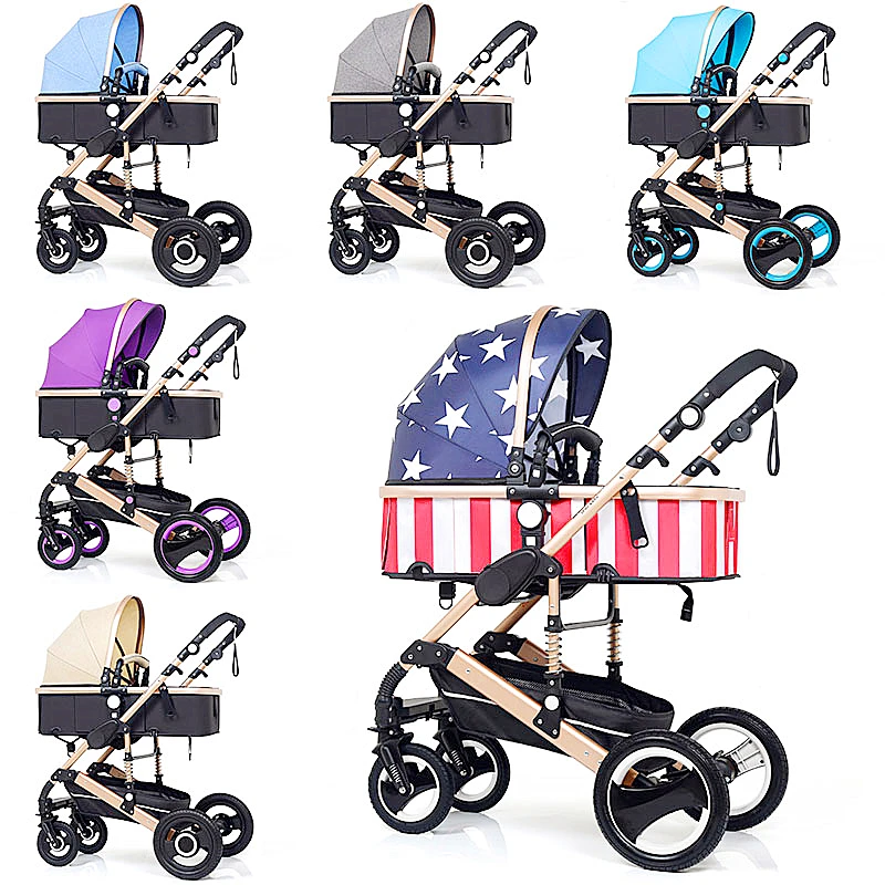 Latest Product  Baby Strolle Multifunctional 3 in 1 Baby Stroller High Landscape Stroller Folding Carriage Gold Bab 