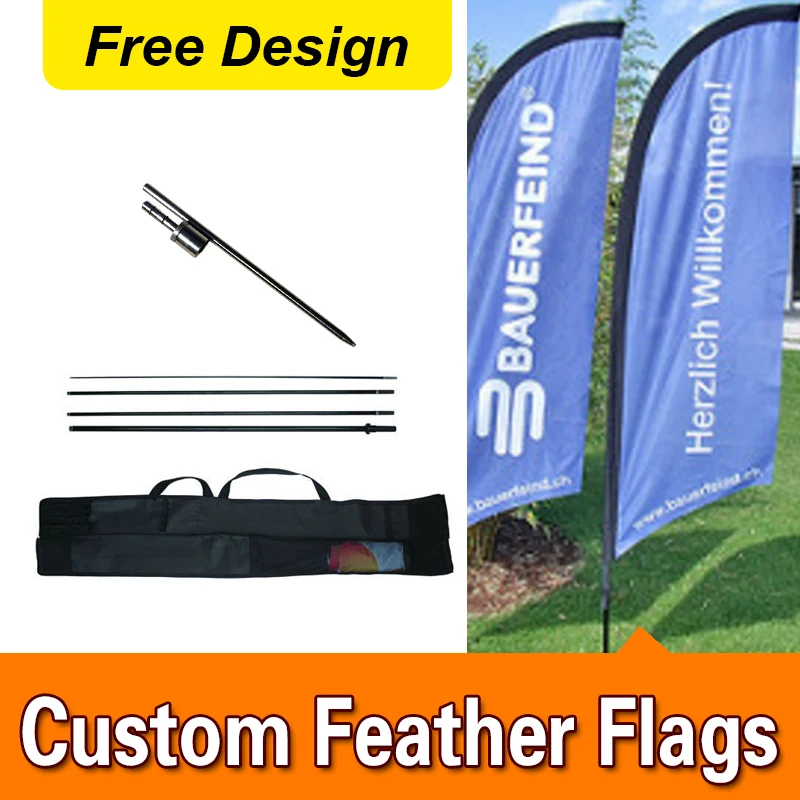 

Free Design Free Shipping Single Sided In-ground Spike Feather Flag Banner Signs Advertising Promotional Sail Flags Blade Flag