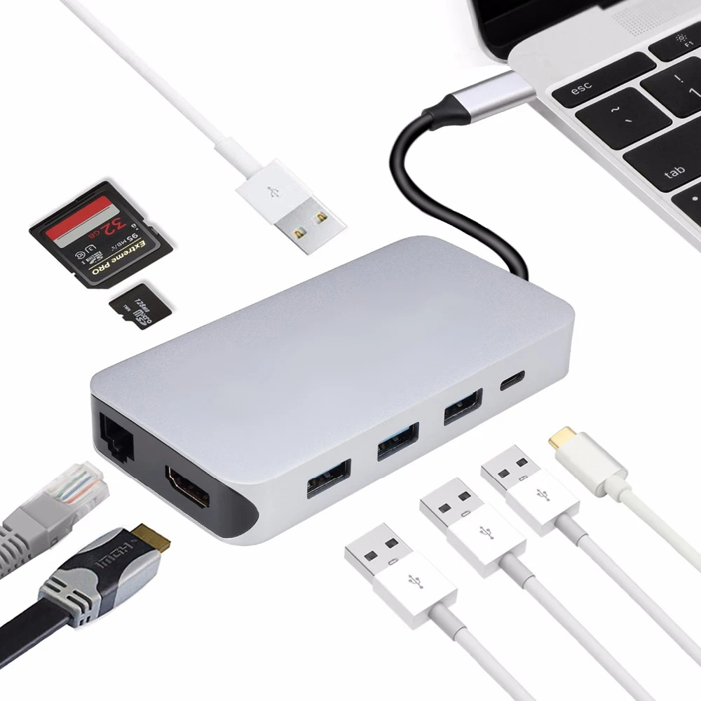 Док-станция USB Type-c Thunderbolt 3 HDMI 4K RJ45 USB-C x 4 многопортовый для Macbook Pro | Электроника