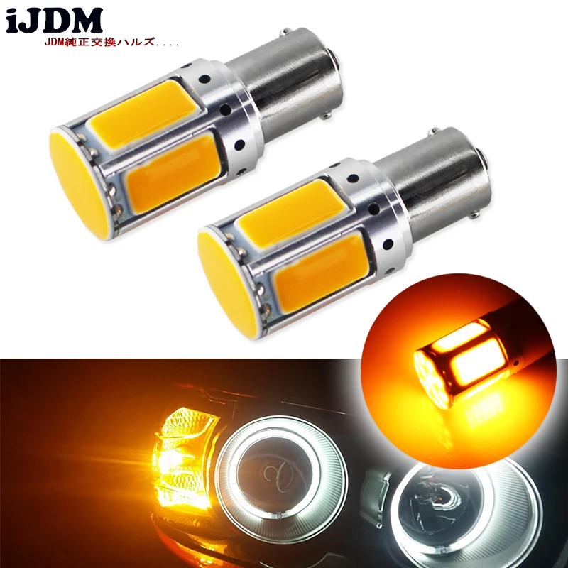 

2pcs No Resistor Required Amber Yellow COB LED 1156 7506 7528 BA15s P21W LED Bulbs For Front Turn Signal Lights(No Hyper Flash)