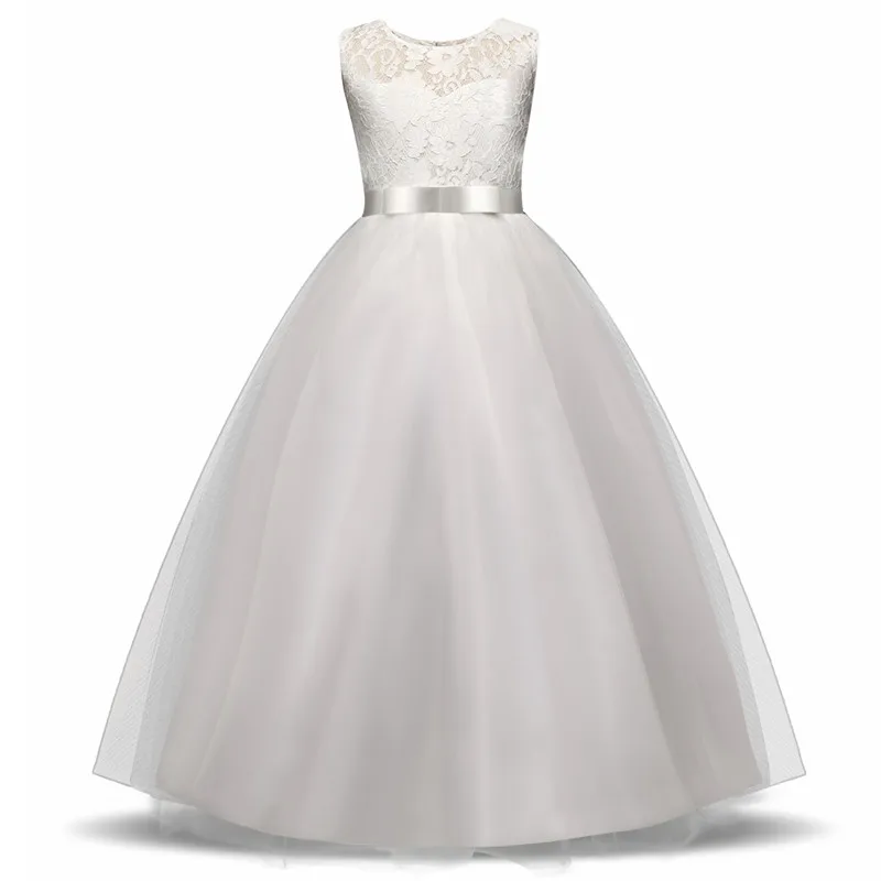 Летние Детские платья для девочек; Одежда для девочек с цветочным узором; свадебное платье на шнуровке; длинное вечернее платье; детский фатиновый костюм принцессы для подростков - Цвет: White
