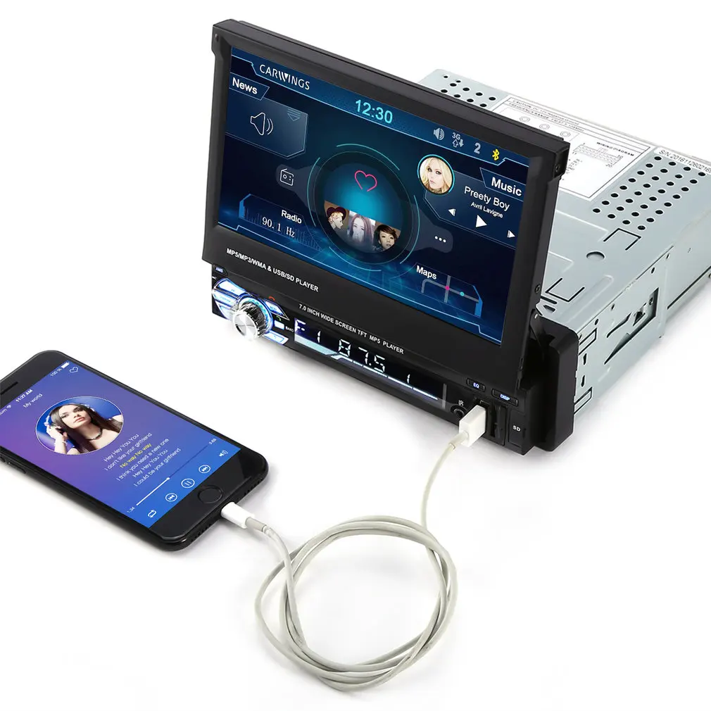 Один DIN Черный Прочный 7 дюймов моторизованный сенсорный экран зарядное устройство для автомобиля с стерео FM Радио Bluetooth USB/SD Универсальный плеер RM-GW9601
