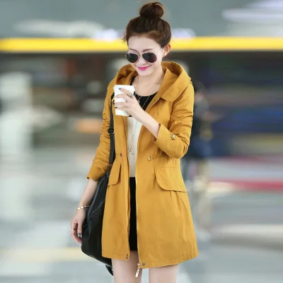 Hitz корейской версии весна и осень была тонкая хлопчатобумажное пальто Обувь для девочек длинное пальто женские модели - Цвет: Цвет: желтый