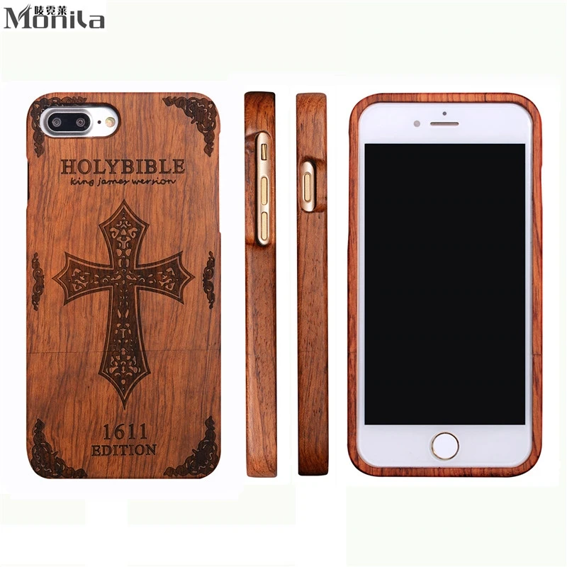 Monila Luxury Vintage Retro Holly Bible Real Handmade Bamboo Wood Case For Iphone 7 Plus 7plus Carving |