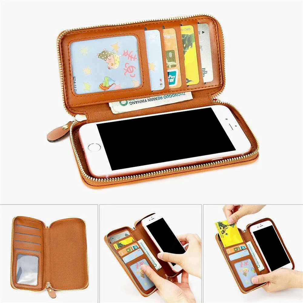 

JONSNOW Clutch Wallet For iPhone 7 8 Plus Universal Wallet Leather Case For Samsung S8 Note 9 Long Zipper Purse Phone Bag